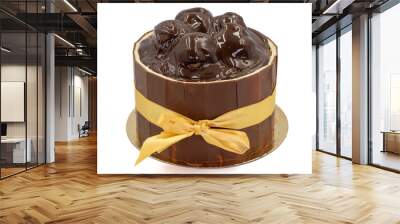 Cake with chocolate and profiteroles isolated on a white background. Birthday or celebration cake. close up Wall mural