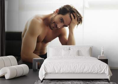 Portrait of Young Shirtless White Man With Beautiful Hair Wall mural