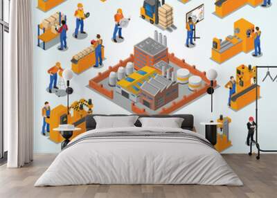 factory workers isometric composition Wall mural