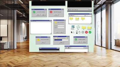 old program windows set with isolated images retro computer app interface with colorful icons buttons vector illustration Wall mural