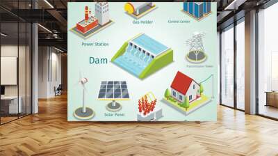 smart grid elements power smart grid items set Wall mural