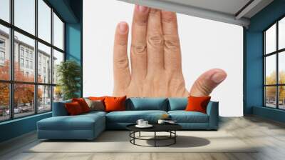 Close-up of a woman's hand and finger on white background Wall mural