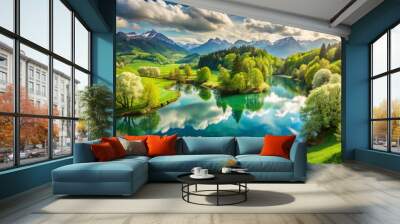 Beautiful and miraculous colors of green spring panorama landsca
 Wall mural