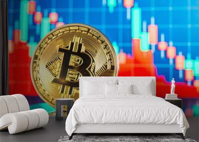 Gold Bitcoin crypto currency on background of dawn chart diagram depreciation
 Wall mural