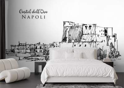 Drawing sketch illustration of Castel dell'Ovo in Naples, Italy Wall mural