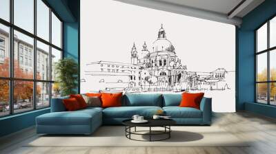 Drawing sketch illustration of Santa Maria della Salute Church in Venice, Italy Wall mural