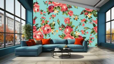 Vintage chintz roses seamless pattern Wall mural