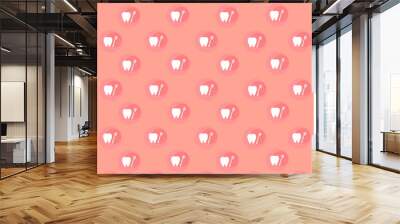 Pattern of teeth and toothbrush on pink background Wall mural