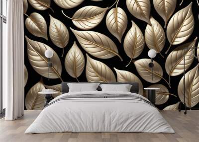 3d gold color leaf wallpaper design - 3d illustration Wall mural