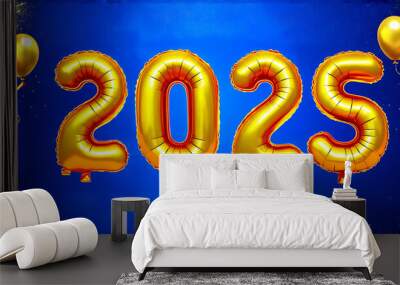 new year concept, 2025, happy new year, golden ballon text effect, celebration background, isolated, Wall mural