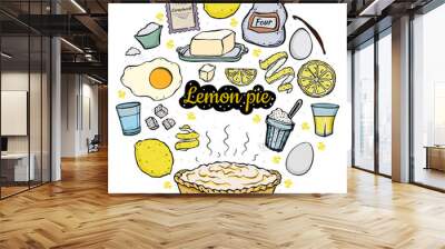 Illustration fresh open lemon pie recipe ingredients isolated on white background Wall mural