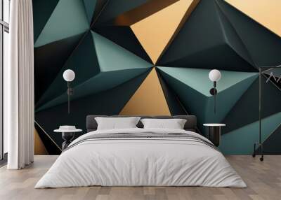 3d illustration of a geometric surface with triangles of different colors, forming peaks and valleys, creating a modern and abstract design Wall mural