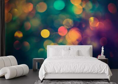 A myriad of colorful bokeh lights, with a blend of green, blue, and red hues. Wall mural