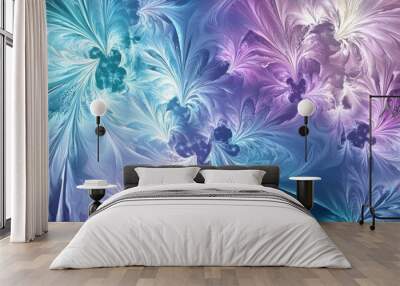 Abstract background with a fractal pattern in blue and purple hues. The fractal pattern resembles swirling smoke or clouds Wall mural