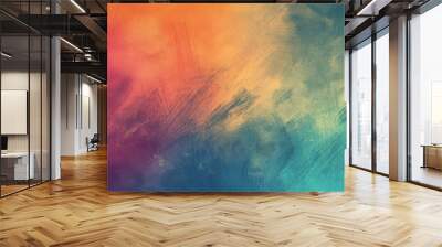 abstract textured background with a brushstroke pattern in orange and teal gradient. Wall mural