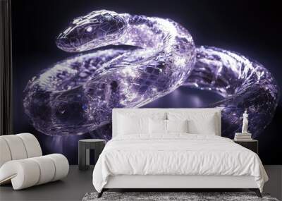 Beautiful, almost crystalline snake is slithering in a beam of purple light, creating an ethereal and otherworldly atmosphere Wall mural