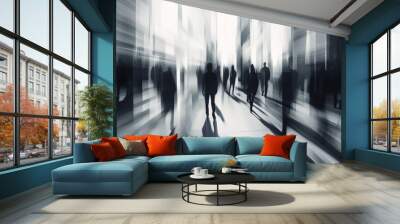 Business people walking in a modern interior, with motion blur effect. Perfect for themes like business, finance, technology Wall mural