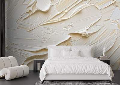 Close-up of white paint strokes and textures on a surface. Wall mural