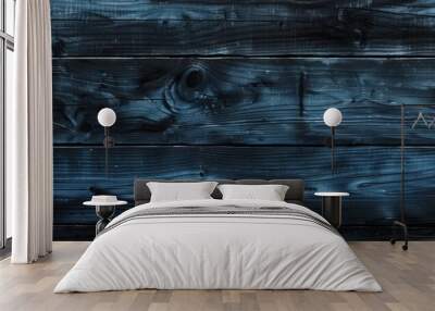 Dark blue wood texture background showing planks forming a wooden surface for product placement or as a backdrop for design Wall mural