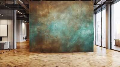 dramatic, textured abstract background with a vivid transition from turquoise to rust hues, suggesting an aged copper patina or an artistic, weathered wall. Wall mural