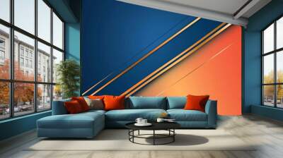 Elegant blue and orange gradient background divided by two diagonal golden lines, perfect for a modern and stylish project Wall mural