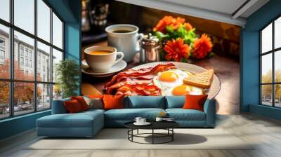 English breakfast on the kitchen table Wall mural