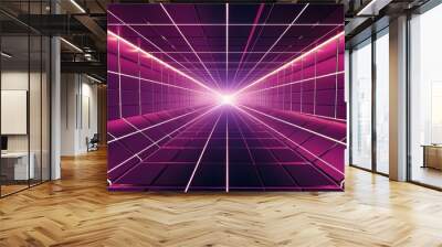 Futuristic tunnel with glowing grids is leading to a bright light at the end, creating a sense of hope and possibility Wall mural