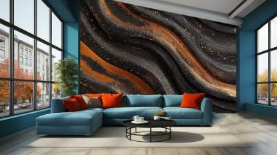 Luxurious black and gold background with glittery waves for stylish designs. Perfect for special occasions like halloween, christmas, or new year's. Magical cosmic elements add mystery and charm Wall mural