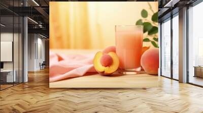 Peach, apricot juice with apricots on the table Wall mural