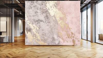 Pink and grey grunge wall texture with gold splashes for elegant backgrounds. Vintage charm with a hint of luxury. Perfect for stylish design projects Wall mural