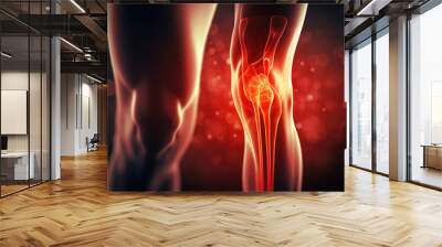 The knee joint of a person with a painful area of rheumatoid arthritis, glowing red Wall mural