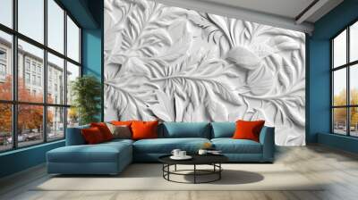 White paint texture with a pattern of grass and leaves, Background for wallpaper and cards, generative AI Wall mural