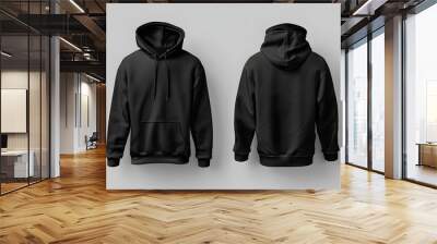 Plain Black Hoodie Mockup Front and Back Template on White Background Ideal Template Design for Clothing Designers and Print on Demand Wall mural