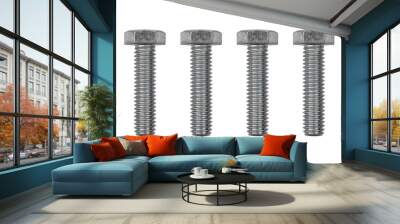 four metal bolts isolated on white Wall mural