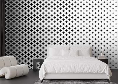 horizontal black halftone of cross and plus design for pattern and background. Wall mural