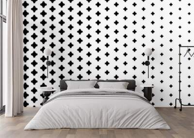 horizontal halftone of black curved plus and cross design for pattern and background. Wall mural