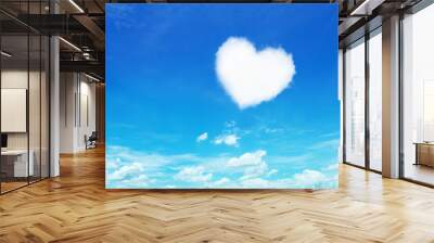 one white heart shaped cloud on blue sky Wall mural