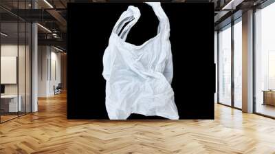 one white plastic bag isolated on black Wall mural