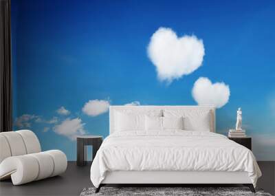 two heart clouds on blue sky Wall mural