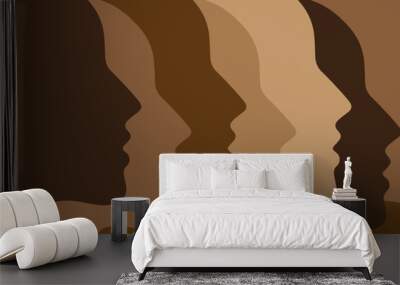 Heads silhouette background. International Unity in diversity concept. Black history month. Wall mural