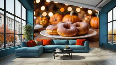 Holiday Autumn donuts and pumpkin decor Wall mural