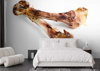 Closeup of cooked chicken bones isolated against white Wall mural