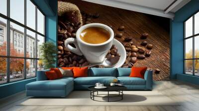 cup of coffee with beans Wall mural