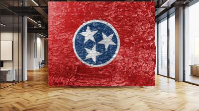 The texture of  Tennessee flag on the wall of rough relief plaster. Wall mural