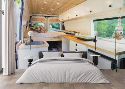 interior of renovated camper van. Wall mural