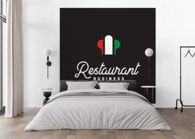 Italy Flag with Chef Hat for Italian Restaurant or Pizza Pizzeria logo design vector Wall mural