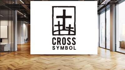 Jesus Cross with two thieves tomb illustration for Christian Catholic Church logo design  Wall mural