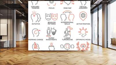 Vector set of 16 icons related to business management, strategy, career progress and business process. Mono line pictograms and infographics design elements - part 37 Wall mural