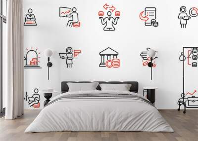 Vector Set of Linear Icons Related to Business investment, Trade Service, Investment Strategy and Finance Management. Mono Line Pictograms and Infographics Design Elements - part 3 Wall mural