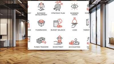 Vector set of linear icons related to finance management, trade service and investment strategy. Mono line pictograms and infographics design elements Wall mural